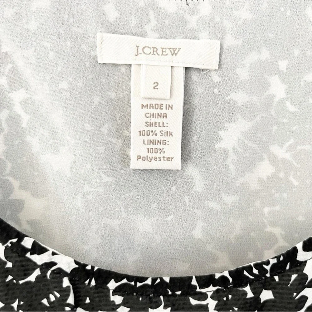 J.Crew 100% Silk Layered Tank Blouse Black White Floral Sleeveless Size 2